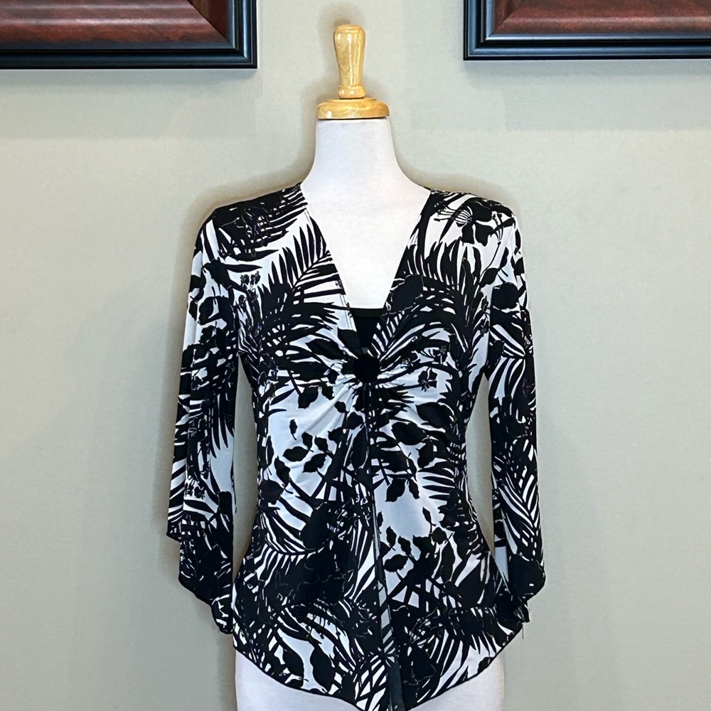 Brittany Black | Size Large Black/White Floral Top With Black Attached Inset